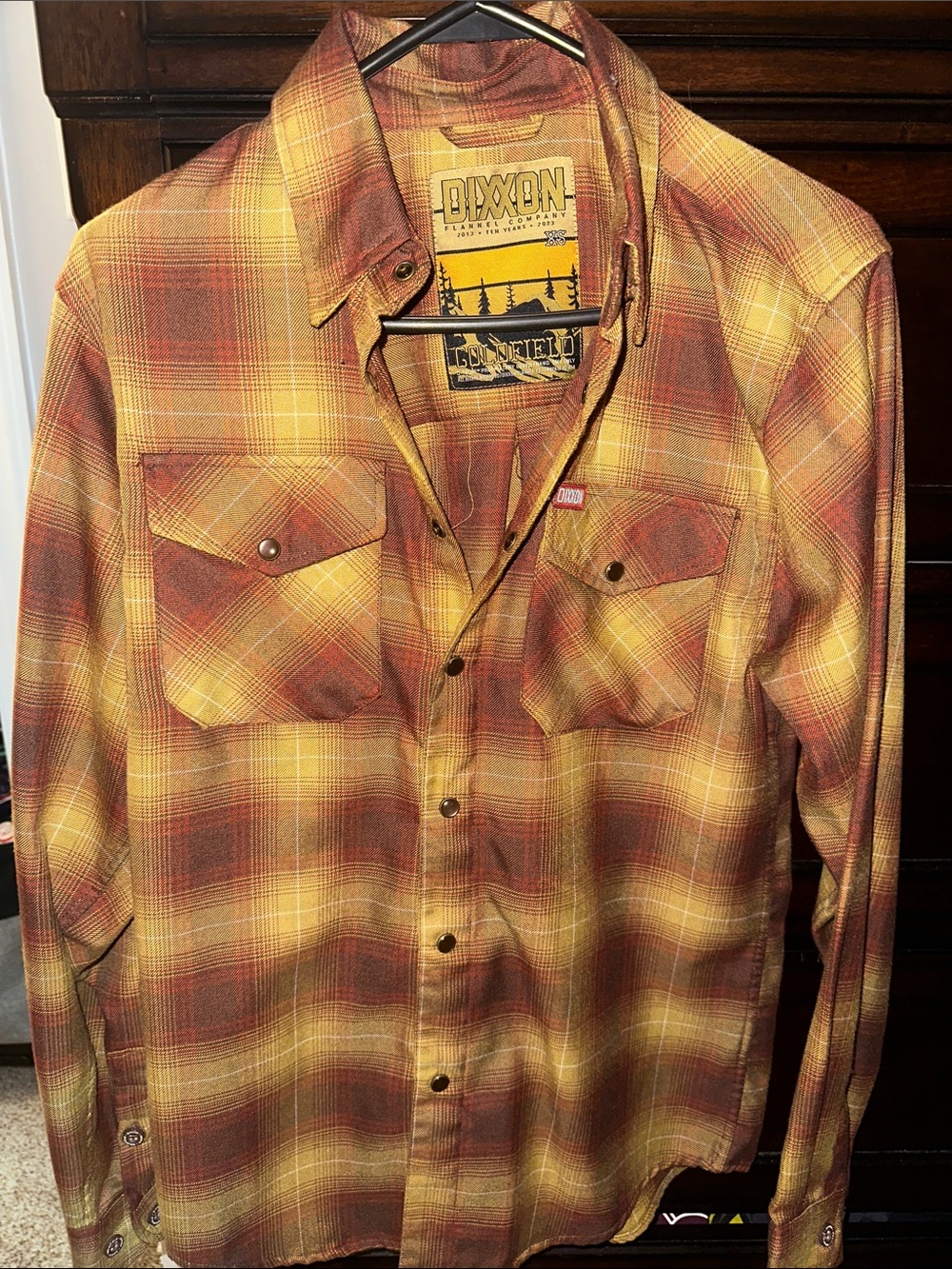 DIXXON Plaid Button-Down Shirt in Yellow and Red (Goldfield Flannel) - Men’s XS